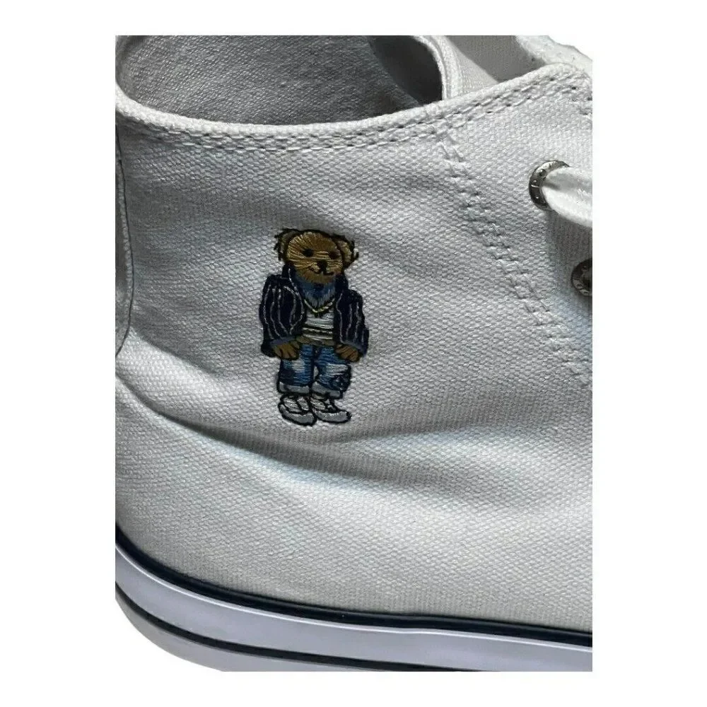 Polo Ralph Lauren High Top Sneakers Toddler Size 10 White Good‎ Polo Bear Canvas